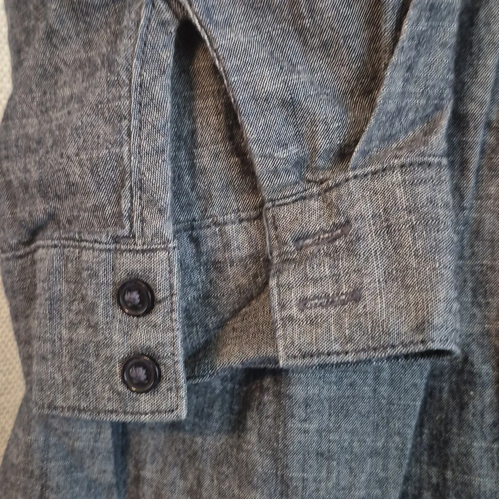 Button Front Lg. Petite Babydoll Blue Chambray Shirtdress Cotton Dress Mini - Picture 5 of 9